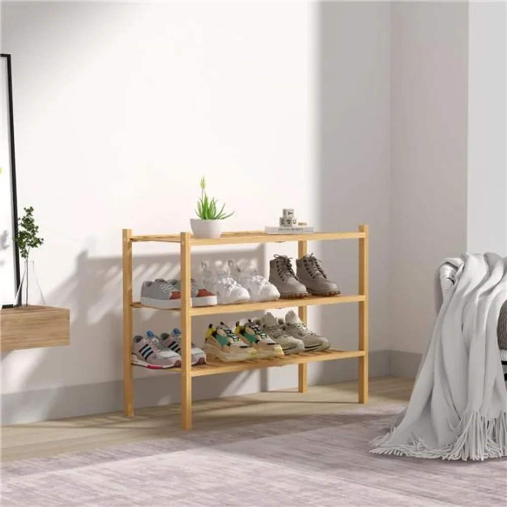3 Tier Bamboo Shoe Rack for Closet Free Standing Wood Shoe Shelf Storage